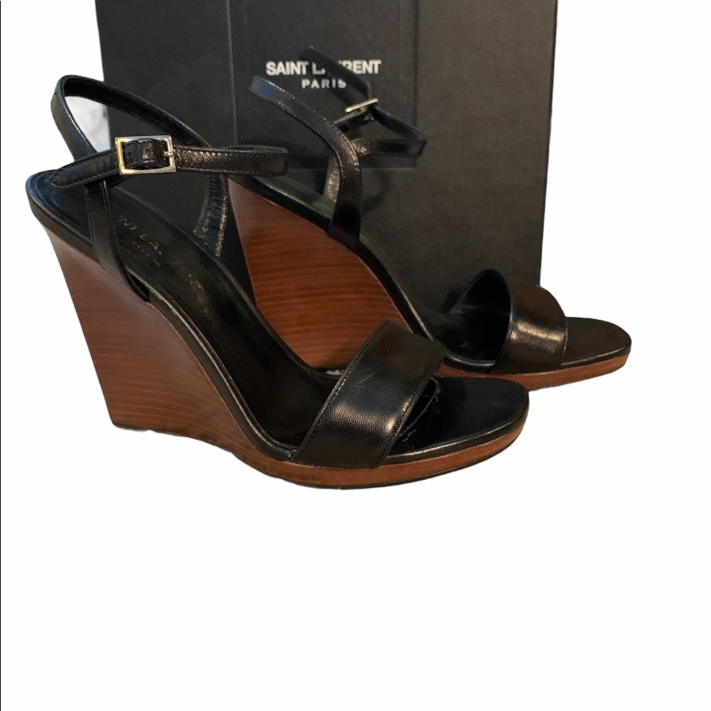 ‼️Saint Laurent Jane Wooden Wedge sandals